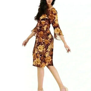 Connected Apparel Floral Printed Faux Wrap Dress